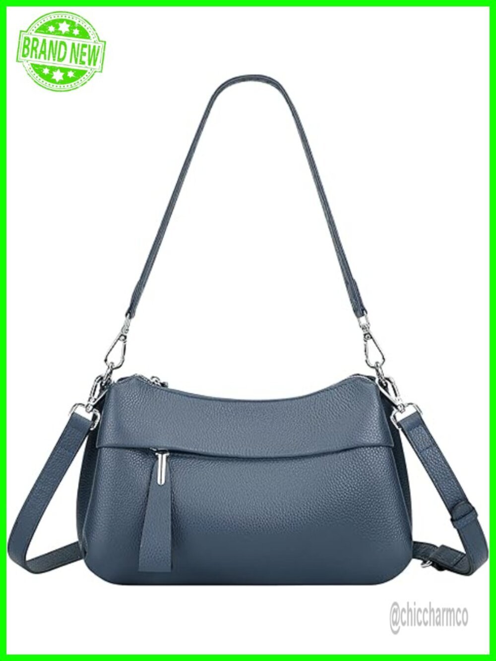 Genuine Leather Crossbody Bag Shoulder Purse with 2 Detachable Straps